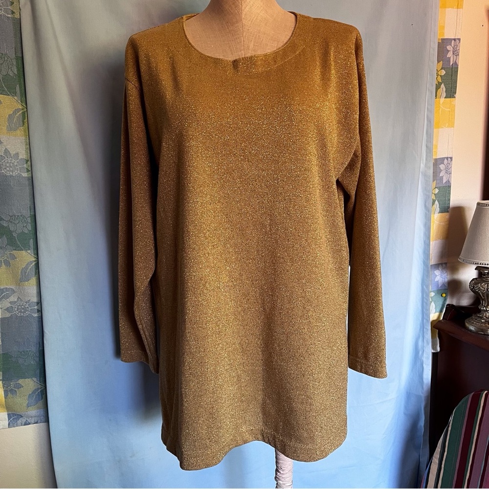 Bob Mackie Gold w/Metallic Shimmer Oversized Long Sleeve Tunic Sz. L